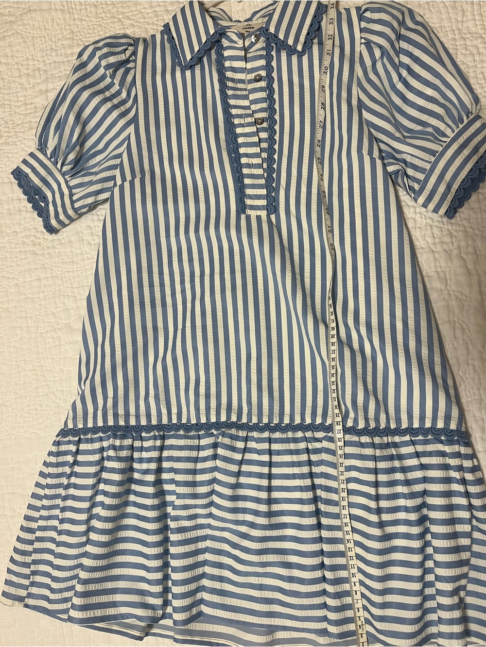NWOT entro Blue and White Striped Puff-Sleeve Tiered Dress NWOT - Picture 5 of 6